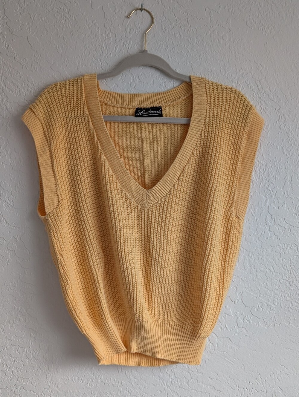 Vintage Landmark Sleeveless V-Neck Knit Vest in Butter Yellow